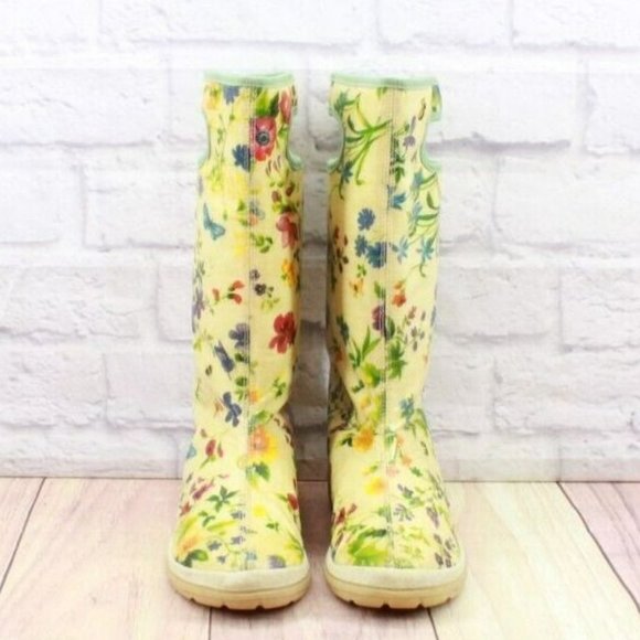 Timberland Cream Floral Print Insulated Knee High Rain Boots Size 7 M - Picture 4 of 9